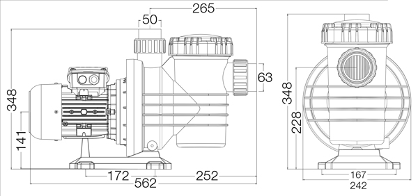 ابعاد و اندازه پمپ تصفیه استخری تک فاز اطلس پول AtlasPool سری Florida