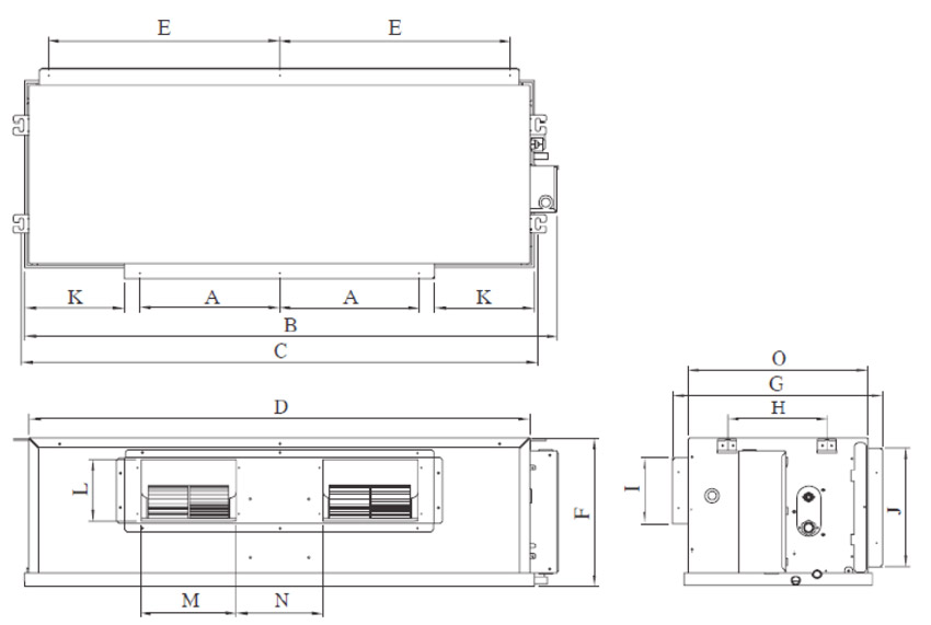 ابعاد و اندازه یونیت داخلی داکت اسپلیت 3 تن دایکین مدل FDMRN-RR