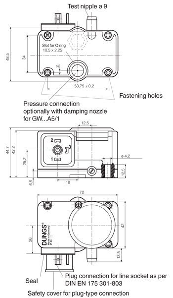 ابعاد و اندازه پرشر سوئیچ دانگز Dungs مدل GW-3-A5