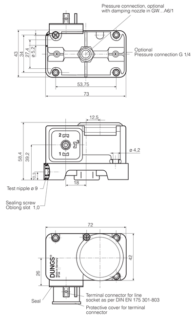 ابعاد و اندازه پرشر سوئیچ دانگز Dungs مدل GW-50-A6