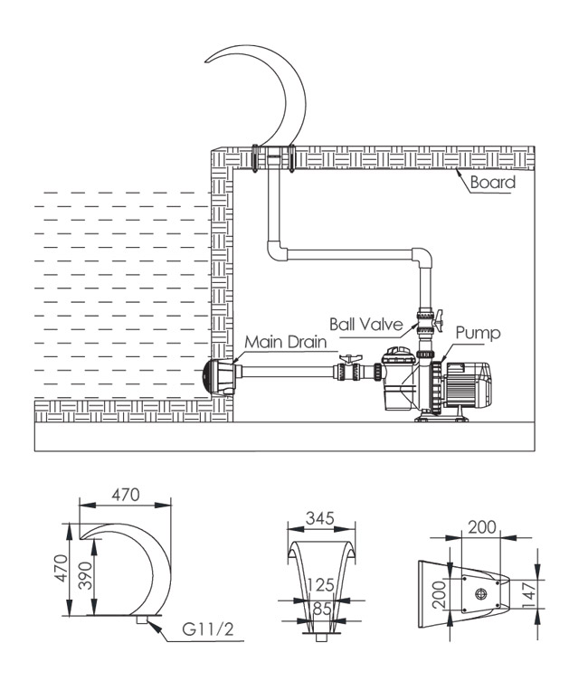 ابعاد و اندازه آبنمای منحنی آبشاری ایماکس مدل EM4416
