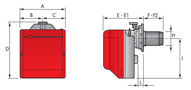 ابعاد و اندازه مشعل گازسوز خانگی ریلو Riello مدل BS1