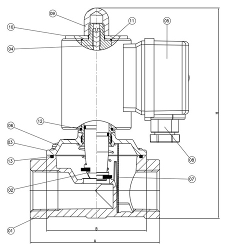 ابعاد و اندازه شیر برقی گاز تک ضرب نرمالی کلوز 1/2 اینچ ستاک