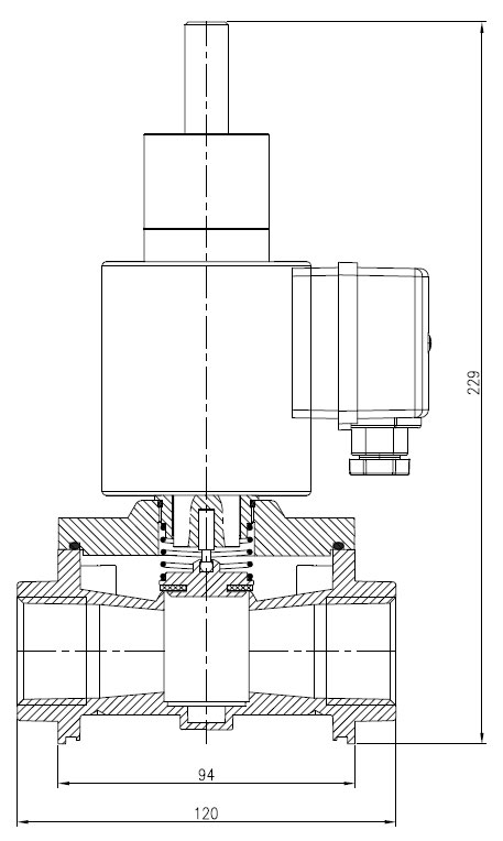 ابعاد و اندازه شیر برقی گاز تدریجی نرمالی کلوز 1 اینچ ستاک