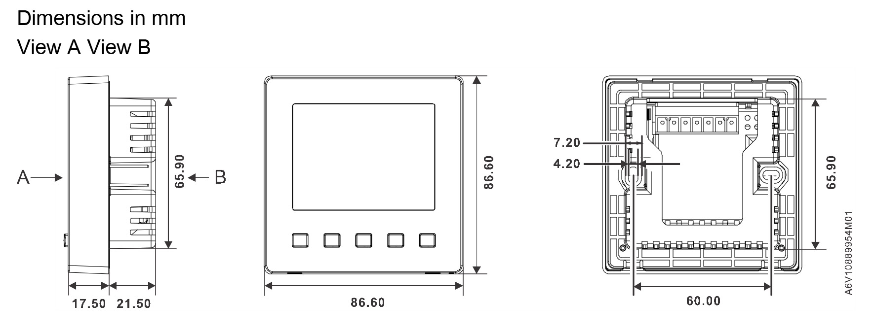 ابعاد و اندازه ترموستات زیمنس مدل RDF510