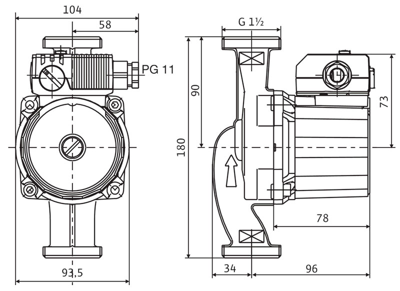 ابعاد و اندازه پمپ سیرکولاتور خطی ویلو Wilo آلمان 1 اینچ مدل Star-RS 25/6