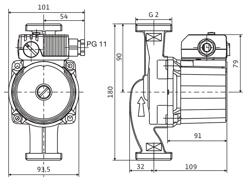 ابعاد و اندازه پمپ سیرکولاتور خطی ویلو Wilo آلمان 1 اینچ مدل Star-RS 30/7