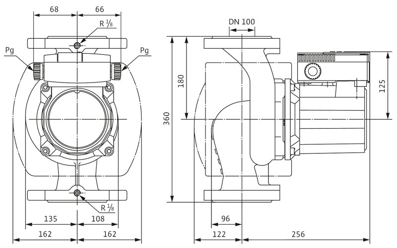 ابعاد و اندازه پمپ سیرکولاتور خطی ویلو Wilo آلمان 4 اینچ مدل Top-S 100/10