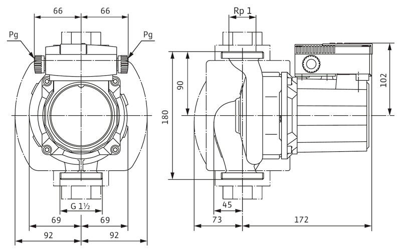 ابعاد و اندازه پمپ سیرکولاتور خطی ویلو Wilo آلمان 1 اینچ مدل Top-S 25/10