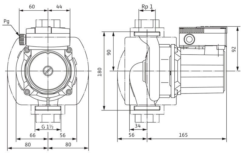 ابعاد و اندازه پمپ سیرکولاتور خطی ویلو Wilo آلمان 1 اینچ مدل Top-S 25/7