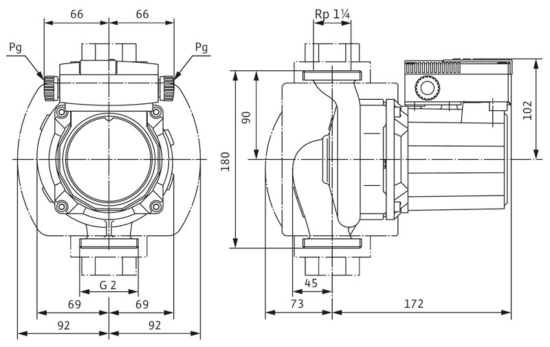 ابعاد و اندازه پمپ سیرکولاتور خطی ویلو Wilo آلمان 1 1/4 اینچ مدل Top-S 30/10