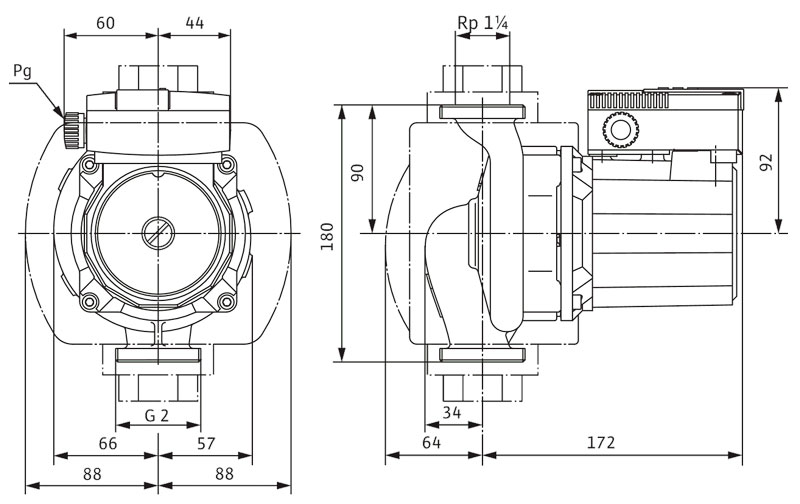 ابعاد و اندازه پمپ سیرکولاتور خطی ویلو Wilo آلمان 1 1/4 اینچ مدل Top-S 30/7
