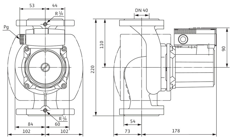 ابعاد و اندازه پمپ سیرکولاتور خطی ویلو Wilo آلمان 1 1/2 اینچ مدل Top-S 40/4