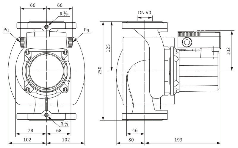ابعاد و اندازه پمپ سیرکولاتور خطی ویلو Wilo آلمان 1 1/2 اینچ مدل Top-S 40/7