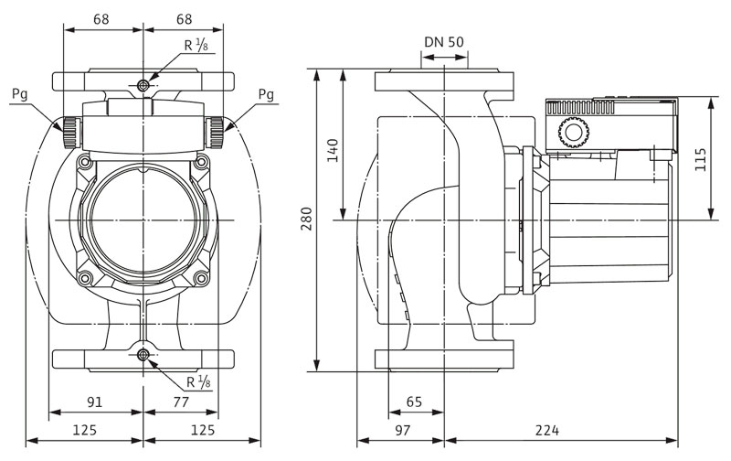 ابعاد و اندازه پمپ سیرکولاتور خطی ویلو Wilo آلمان 2 اینچ مدل Top-S 50/4
