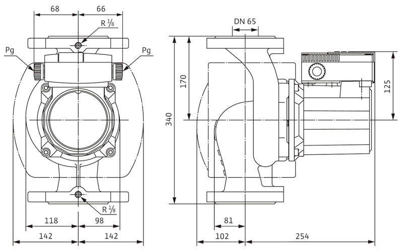 ابعاد و اندازه پمپ سیرکولاتور خطی ویلو Wilo آلمان 2 اینچ مدل Top-S 65/13