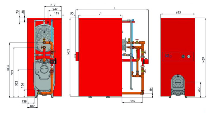 ابعاد و اندازه پکیج زمینی آذرخش بلند شوفاژکار