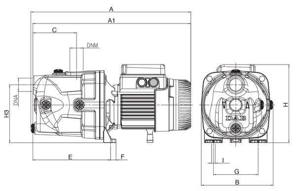 ابعاد و اندازه پمپ جتی مدل JET102 داب DAB