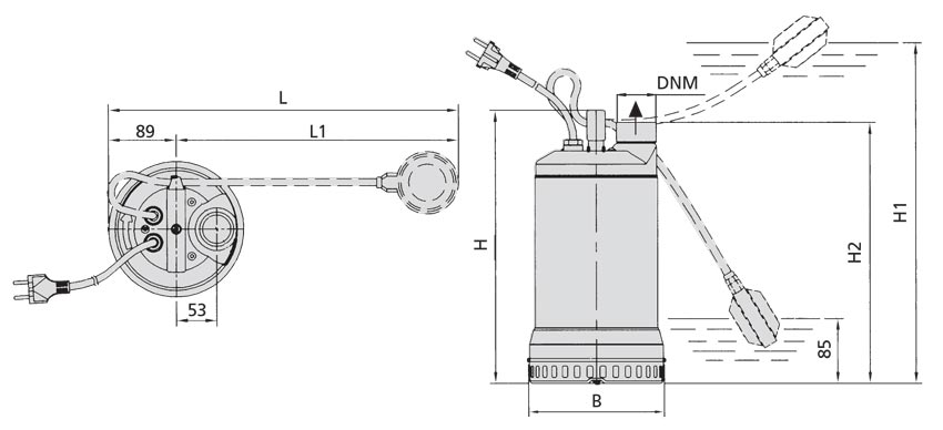 ابعاد و اندازه پمپ کفکش تمام استیل اسپرونی سری SXS-DA