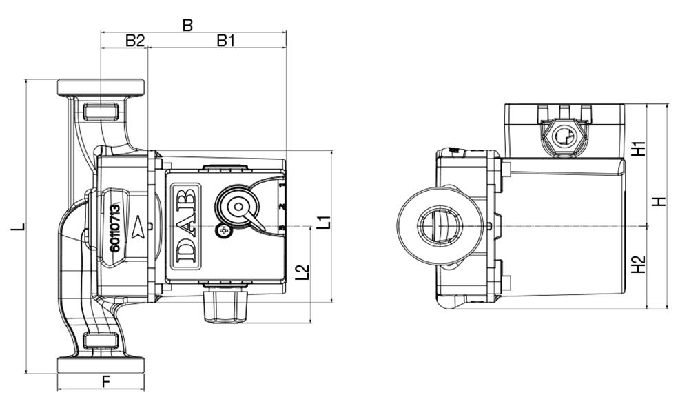 ابعاد و اندازه پمپ سیرکولاتور خطی داب DAB ایتالیا سری VA/X 