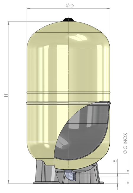 مشخصات ابعادی منبع انبساط 105 لیتری سری hydro plus