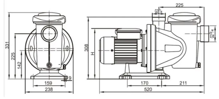 ابعاد و اندازه پمپ تصفیه استخری کالمو Calmo سری CLAS 