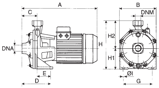 ابعاد و اندازه پمپ دو پروانه سری K داب DAB