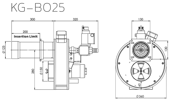 مشخصات ابعادی مشعل گازی کولاک گستر