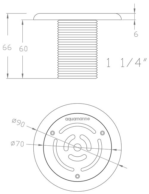 ابعاد و اندازه نازل مکش و دهش تمام استیل آکوامارین FS41 