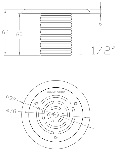 ابعاد و اندازه نازل مکش و دهش تمام استیل آکوامارین FS46

