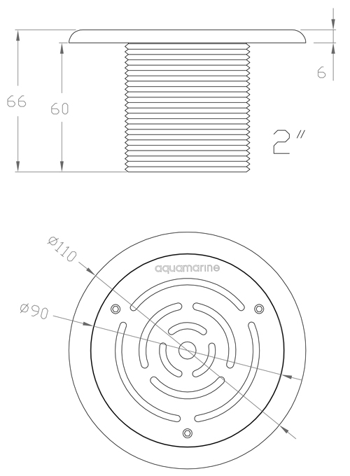 ابعاد و اندازه نازل مکش و دهش تمام استیل آکوامارین FS58 