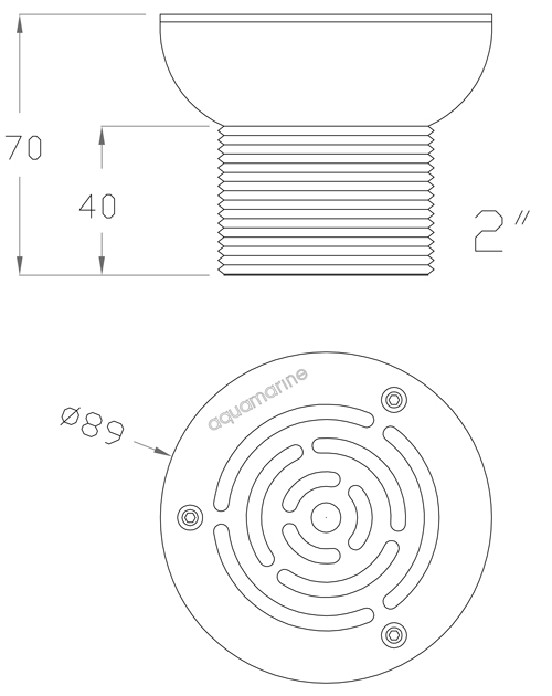 ابعاد و اندازه نازل مکش و دهش تمام استیل آکوامارین GS58 