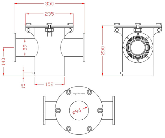 ابعاد و اندازه استرینر استنلس استیل فلنچی 3 اینچ آکوامارین 