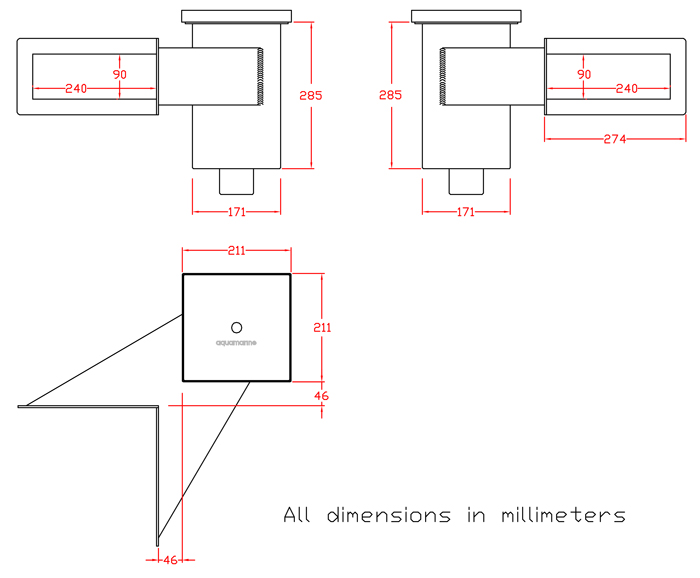 ابعاد و اندازه اسکیمر تمام استیل آکوامارین مدل 90UA340 